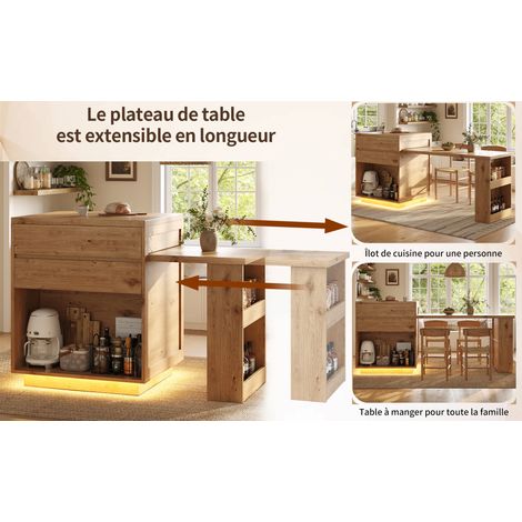 Isola cucina estensibile 122-194,5 x 70 x 94 cm in MDF e metallo naturale – MEUBLIV (1/5)