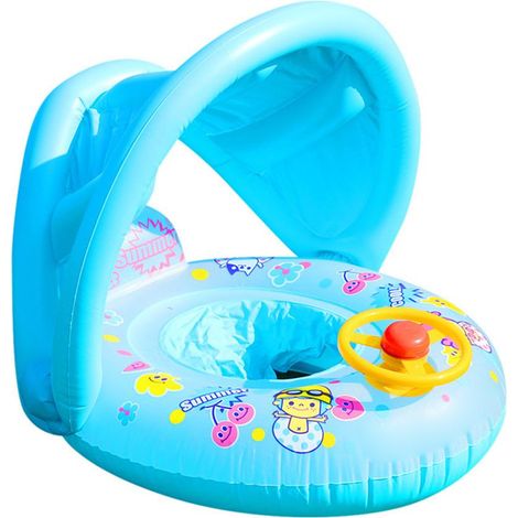 Bouée de bain pour bébé gonflable avec protection solaire, aide à la natation flottante pour enfants, avec volant et auvent (1/5)