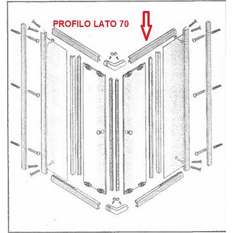 1PZ PROFILO LATO 70 INFERIORE.+SUPERIORE PER BOX DOCCIA CRISTALLO TRASPARENTE SERIGRAFATO MM.6CM