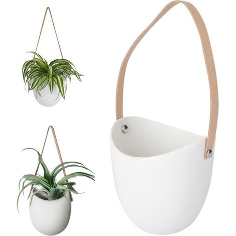 Pots de fleurs - Support suspendu pour pots de fleurs - Pots de fleurs d'intérieur - Pots de fleurs d'extérieur - Pot de culture - Hydroponie - Pots pour chlorophytum - Blanc - Céramique blanche (1/5)