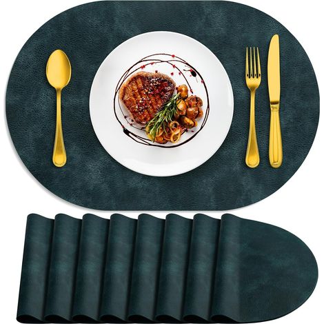 Lot de 8 sets de table ovales résistants à la chaleur, lavables, 30,5 x 43,2 cm, imperméables et faciles à nettoyer pour cuisine, salle à manger, bleu foncé'Noir Foncé 8Pcs, 12" x 17"'Noir Foncé'8Pcs, (1/5)