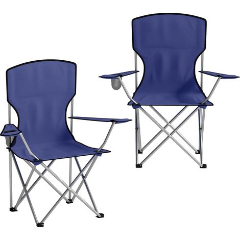 Lot de 2 chaises de camping pliantes avec porte-gobelet, sac de transport, dossier haut, 88 x 57 x 97 cm, bleu foncé (1/5)