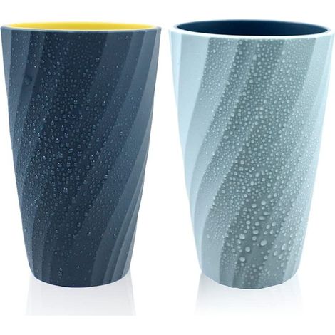 Juego de 2 vasos de baño irrompibles, suaves y duraderos, ideales para colocar el cepillo de dientes (azul claro y azul oscuro). (1/5)