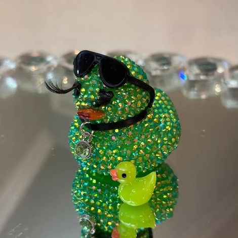 Canard En Caoutchouc - Décoration Pour Salle De Bain Et Tableau De Bord - Avec Strass - Vert - Lot De 1 (1/5)