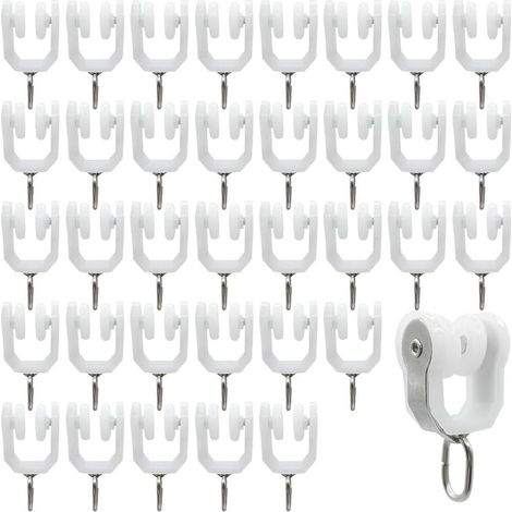 36 pièces Rouleaux de Rail de Rideau Rail Extérieur Crochet de Rideau Rail Glisseur Rail,Rideau Poulie à Rideaux en plastique (Blanc) (1/5)