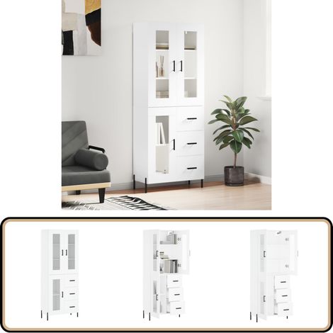 Buffet haut Blanc 69,5x34x180 cm Bois d'ingénierie - Buffet Design Moderne - Meuble Rangement - Armoire Blanche - Buffet Haut - Mobilier Salon (1/5)