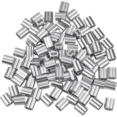 100 embouts en aluminium, embouts en aluminium pour câbles métalliques, cosses à sertir en aluminium à double embout pour câbles métalliques, câbles d'avion, argent (1,5 mm / 0,06 pouce) (1/4)