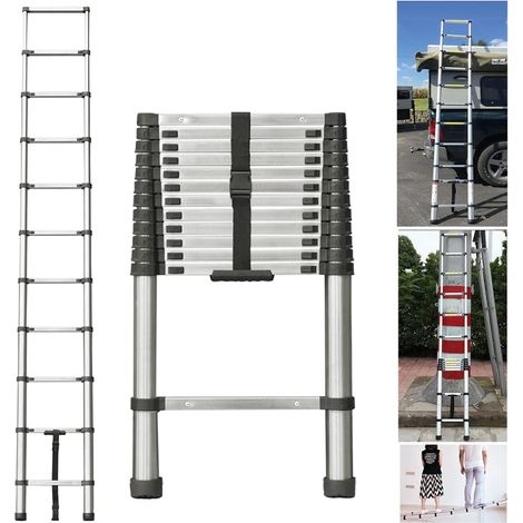 10.5FT Échelle télescopique de 3,2 m - Échelle extensible - Antidérapante - En acier inoxydable de qualité supérieure - Échelle extensible multifonction - Charge maximale : 150 kg (1/5)