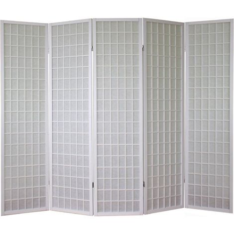 Paravento 5 ante in legno bianco e carta di riso 175x220cm PAR06059