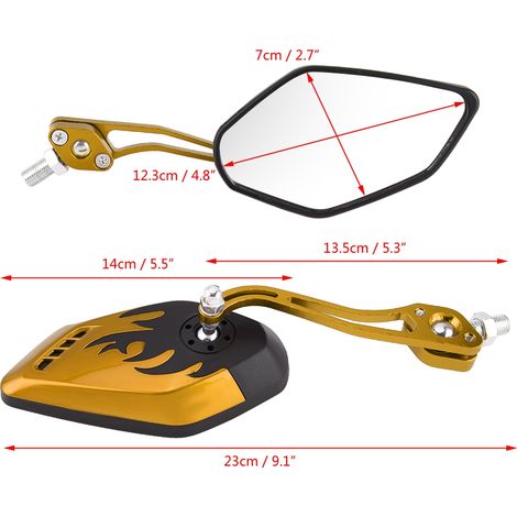 1 Paire de Rétroviseurs Universels pour Moto/Scooter, Motif Flamme Aluminium, 8mm/10mm, Jaune (1/5)