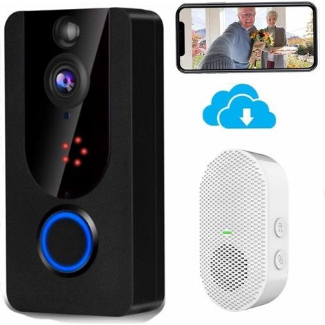 Sonnette sans Fil avec Camera, Visiophone sans Fil, 1080P Résolution FHD, Détection de Mouvement PIR, Vision Nocturne Claire, Audio Bidirectionnel, IP66 Étanche, Stockage en Nuage Gratuit