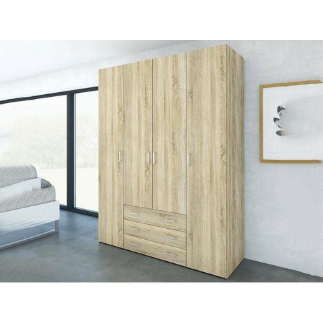 Dmora - Guardaroba grande Amoruccio, Mobile camera da letto, Cabina armadio portabiti, Armadio appendiabiti, 154x50 h200 cm, Quercia (1/5)