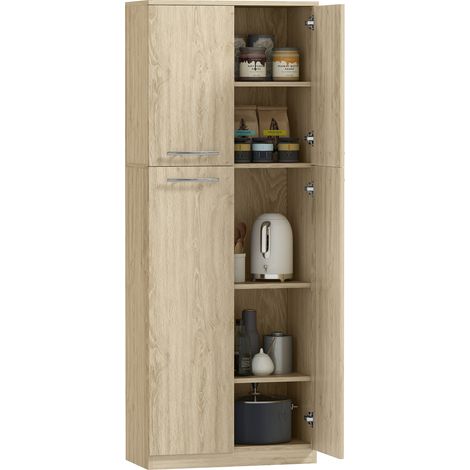 Mobile Contenitore Minimal con 2 Armadietti e Mensole Regolabili, in Legno color Rovere, 59x31x155 cm