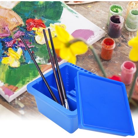Boîte de lavage de pinceaux en plastique, lave-pinceaux carré multifonctionnel, porte-pinceaux pour aquarelle et peinture à l'huile avec trou pour insérer le pinceau (1/2)