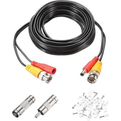Câble Vidéo et Alimentation BNC, 3m/10ft Câble Tout-en-Un pour Caméra de Sécurité, Câble d'Extension DC pour Installation de Système de Caméra de Sécurité CCTV, 1 Ensemble Noir (1/5)