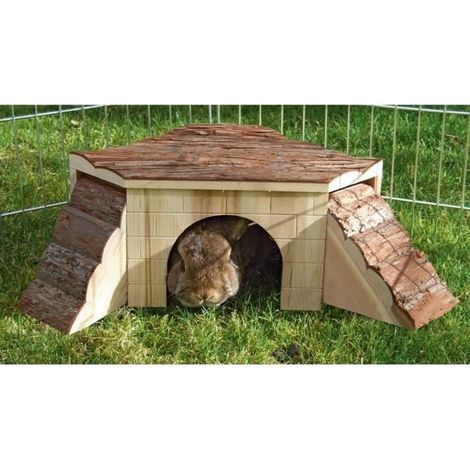 Maison Nature pour rongeurs avec rampe en bois massif – Dimensions 37x37x16cm – Abri et espace de jeu pour hamsters, souris, rats – Kerbl