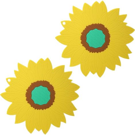 Dessous de plat en PVC à motif tournesol, antidérapant, pour table et plan de travail, pour casseroles et plats chauds, jaune (1/4)