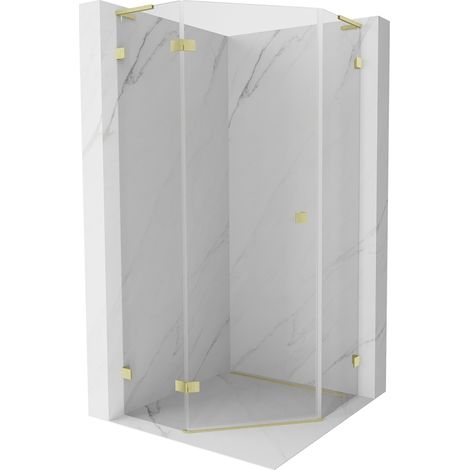 Cabine de douche pentagonale pivotante gauche Mexen Lunar L 90 x 90 cm, transparente, doré brossé - 831L-090L-090P-55-00-L (1/5)