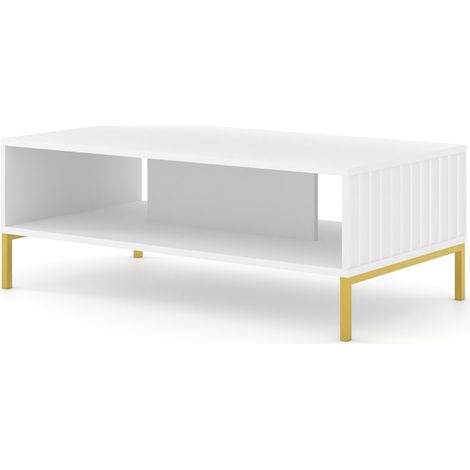 Table basse blanc mat fraisé 90x60cm avec étagére de haute qualité modèle VAGUE