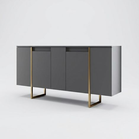 Aparador moderno de melamina con patas metálicas Luxe Antracita - Oro