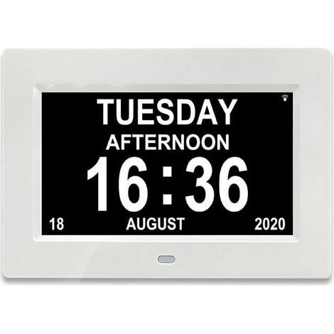 7" LCD Horloge Numérique Calendrier avec Date, Horloge Calendrier avec Date, Jour et Heure Horloge Alzheimer Horloge pour Les Seniors,C'est pour Les Parents (Blanc) (1/5)