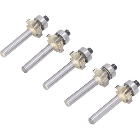 Lot de 5 fraises à arrondir 1/4 queue 4 tailles créneaux bordure bois chanfrein outils ébénisterie profil round over (1/5)