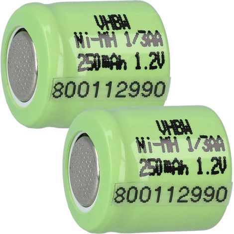 vhbw 2x Akku Ersatz für 1/3AA für Modellbau (250mAh, 1,2V, NiMH, Grün)