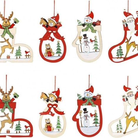 Décorations de Noël en Bois - ZGEER - Pendentifs DIY - Rouge - 7 pièces - Non toxiques (1/4)