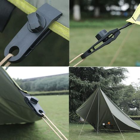 4 Clips De Bâche Avec Tendeurs élastiques - Bouche Requin Dentée, Résistants, Portables, Pour Tente Auvent Camping