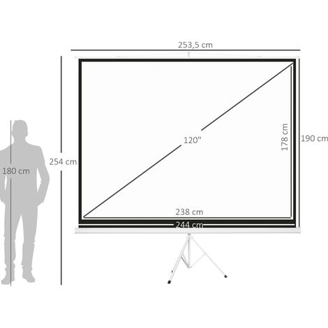 Écran de projection 120 pouces avec trépied pliable, vidéoprojecteur 4K HD 4:3, hauteur réglable, blanc (1/5)