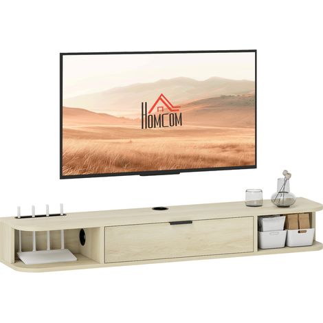 120 cm Floating TV Stand for 50 Inch TVs-Contemporary Natural Wood Design