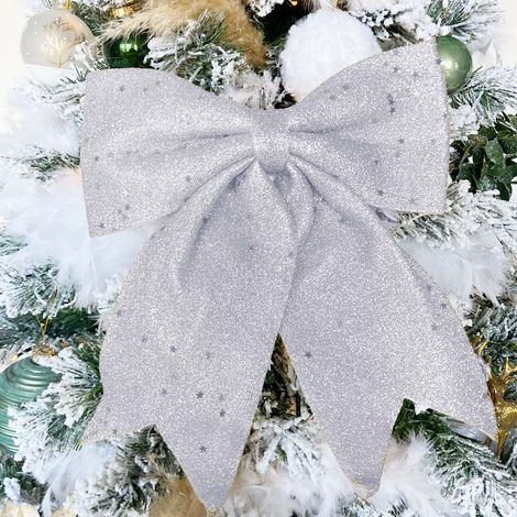 Noeud Papillon Noël Deco 20x25 cm étoile paillettes - Argent / Unité - SILUMEN (1/5)