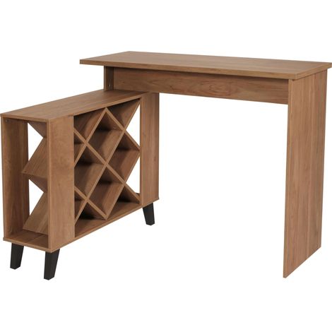 Table de bar HWC-M45, table haute de bar, casier à vin, compartiments de rangement 93x120x98cm, marron (1/5)
