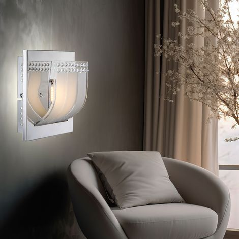 Wandlampe chrom Glas LED Wandleuchte Flurleuchte Treppenhauslampe Wohnzimmerlampe, 1x LED warmweiß, DxH 16x9 cm
