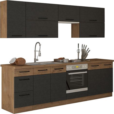 Mobilier1 – Ensemble de cuisine modulaire 260x52cm – MDF stratifié – Finition Matera gris – Design moderne pour cuisine contemporaine (1/5)