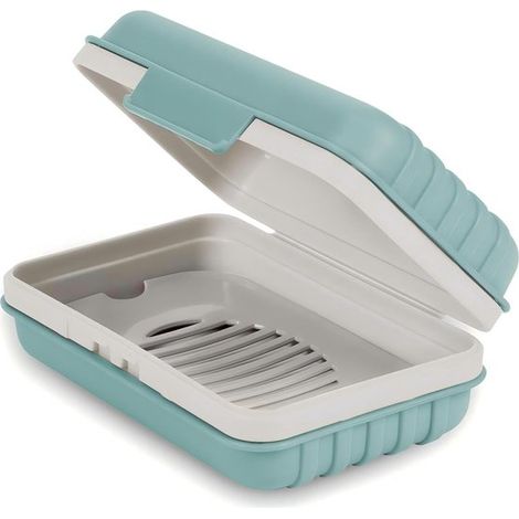 Porta sapone, confezione da 1, porta sapone da doccia con coperchio per palestra, campeggio, escursionismo, articoli da toilette da viaggio, portatile, a prova di perdite, blu (1/5)