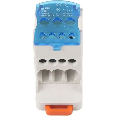 Boîte de distribution électrique 16mm² – Bornier à 4 connexions – Courant nominal 80A – Nylon ignifuge – Installation sur rail DIN (1/4)
