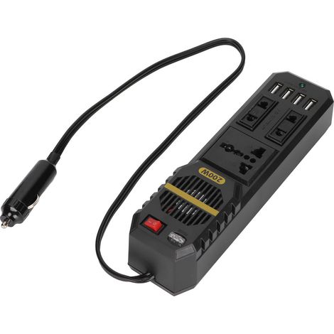 12V auf 220V 200W Kfz-Spannungswandler, Leistungstransformator mit Batterieklemmen und Adapter (1/5)