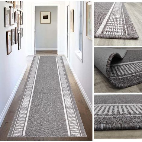 Tapis Long pour Couloir, Cuisine, entrées antidérapantes, Coloris Taupe et Anthracite, Lavable en Machine et à la Main. (1/5)