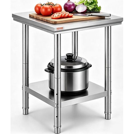 Table de travail inox préparation culinaire 60x60x80 cm 2 étages charge 150 kg pour cuisine restaurant (1/5)
