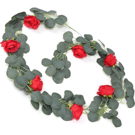 guirlandes de roses artificielles, guirlandes florales, guirlandes décoratives pour conduits de climatisation, suspensions murales de fleurs en plastique, roses rouges (1/5)