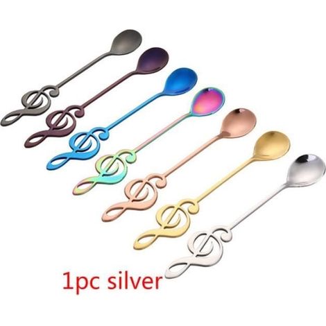 Löffel, Edelstahl-Teelöffel, Meerjungfrauen-Löffel mit Musiknoten, Teelöffel, Rührlöffel, Tasse – Silber A (1/4)
