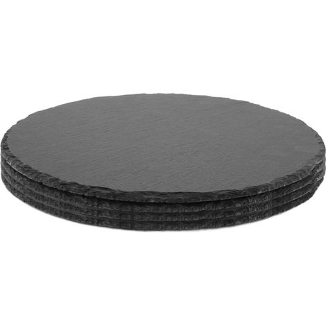 Lot de 4 Assiette Ardoise, Ø25 cm Plateau Ardoise Épaisseur 5mm, Plateau Rond en Ardoises Naturelle pour Décorer et Servir (1/5)