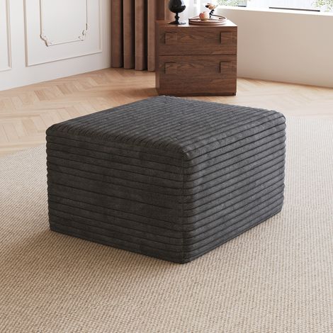 Ottomana (72x18x18 cm), de montaje sencillo, relleno de espuma, tejido de pana a rayas, gris oscuro (1/5)