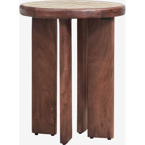 SKLUM Runder Beistelltisch Ø40 cm aus Akazienholz und Aitana-Fliesen Beige Tapioca - Akazienbraun dunkel                                  