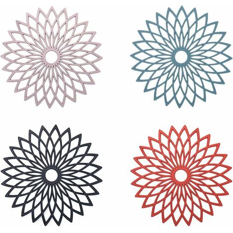 Salvamanteles de silicona con diseño de flores, antideslizantes, aislantes, flexibles y duraderos, para ollas, sartenes, platos, vasos, cuencos y jarrones (8 unidades, 19 cm de diámetro). (1/4)