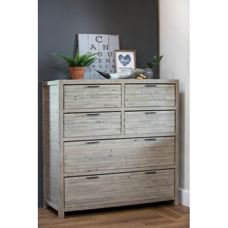 Commode bois recyclé grisé 6 tiroirs SIENNE