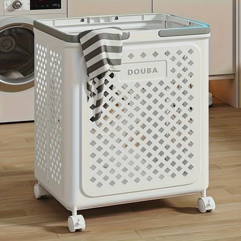 Trade Shop - PORTABIANCHERIA CON COPERCHIO RUOTE IN PLASTICA PIEGHEVOLE PORTATILE LAVANDERIA BAGNO - (1/5)