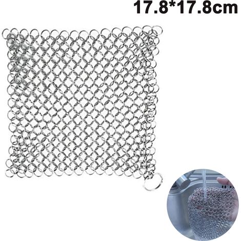 Éponge à récurer sans coque en acier inoxydable et fonte, résistante et antirouille, pour casseroles, poêles, plaques de cuisson, barbecues et plus encore, avec anneau de suspension (1/5)