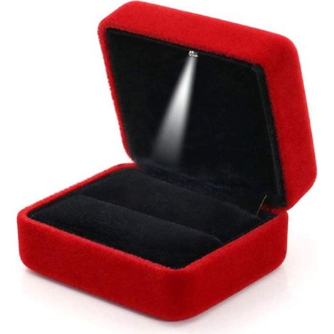 Écrin bague en velours rouge avec éclairage LED, coffret à bague pour mariage, demande en mariage et fiançailles (1/5)